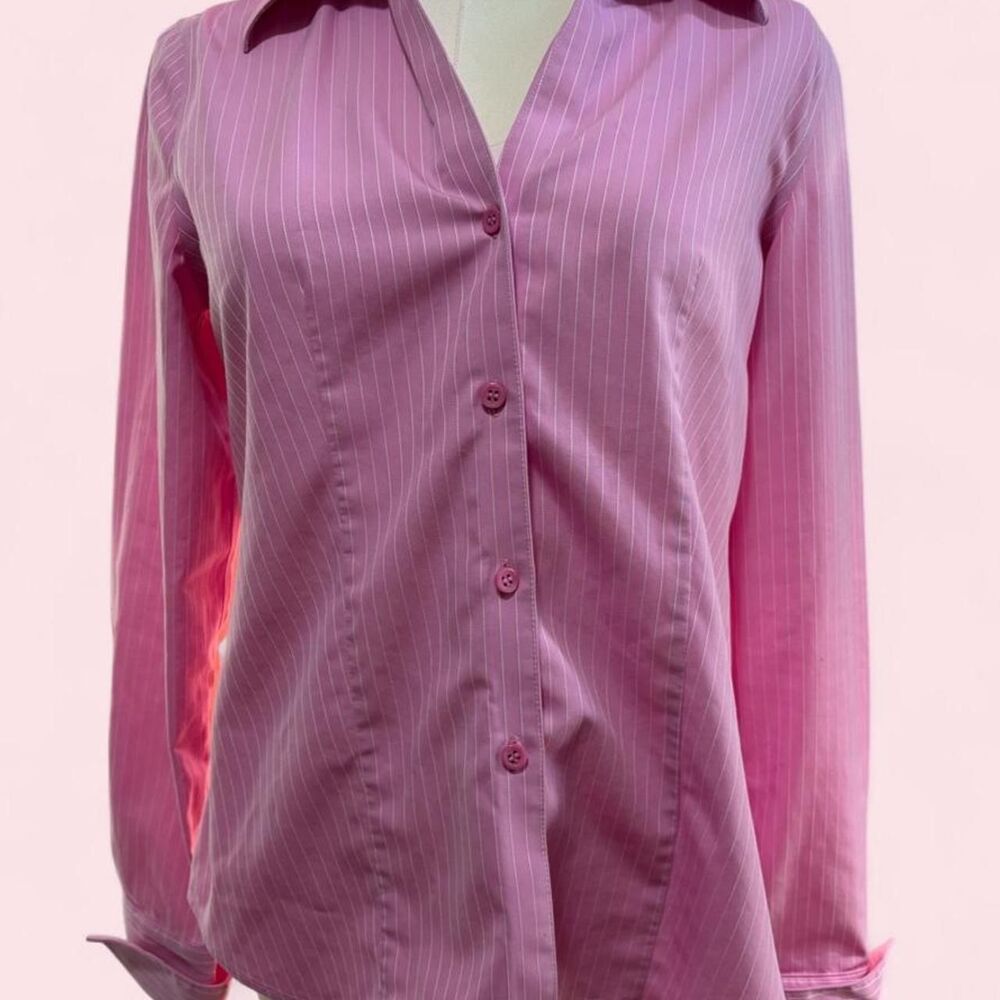 Jones New York pink & white pinstripe button-up shirt